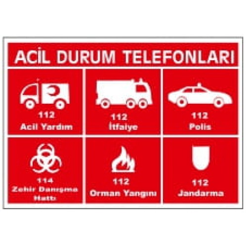 Acil Durum Telefonları İkaz Levhası
