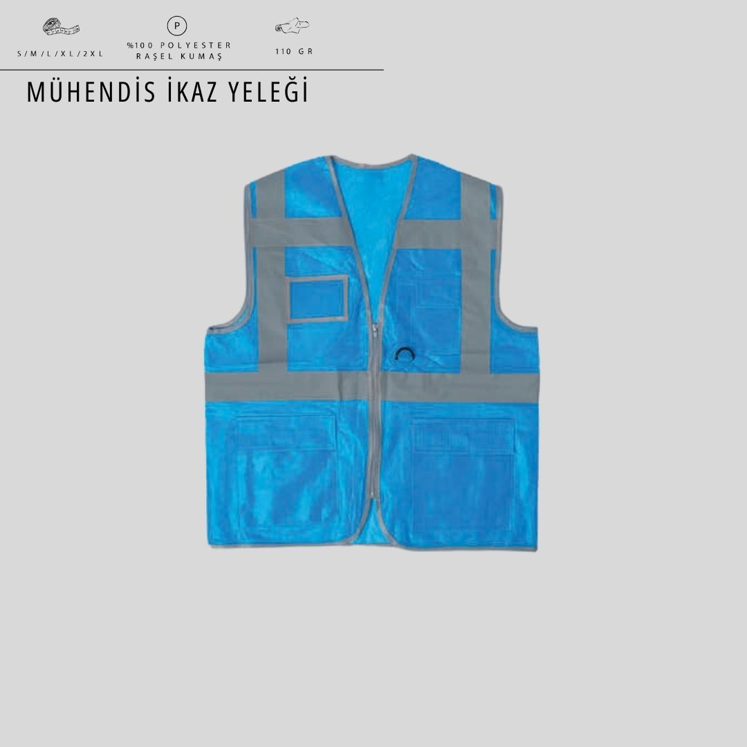 Mühendis İkaz Yeleği — Fermuarlı, Çoklu Cep, Reflektif "SS"