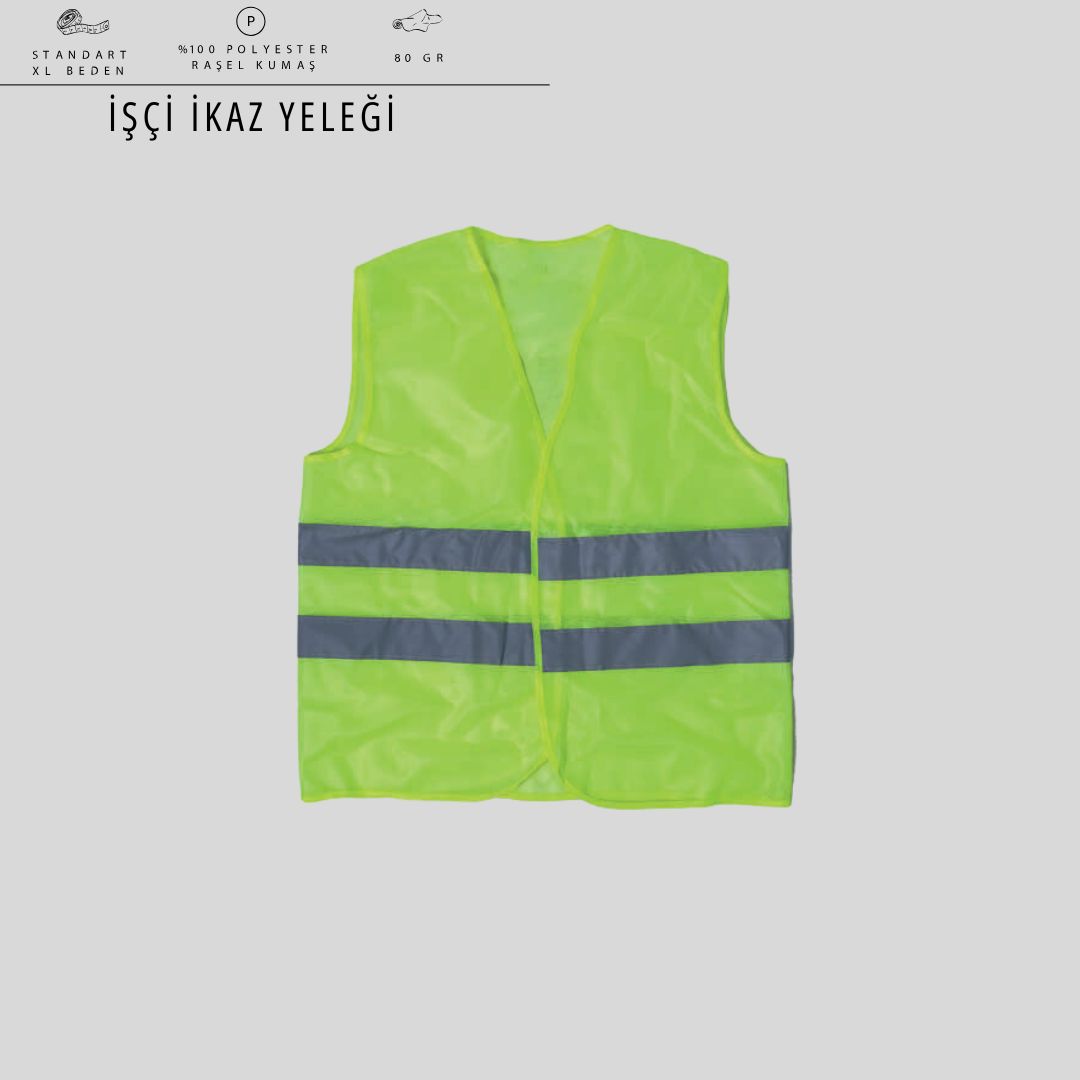 İşçi İkaz Yeleği — Reflektif Şeritli, Hafif Polyester "SS"