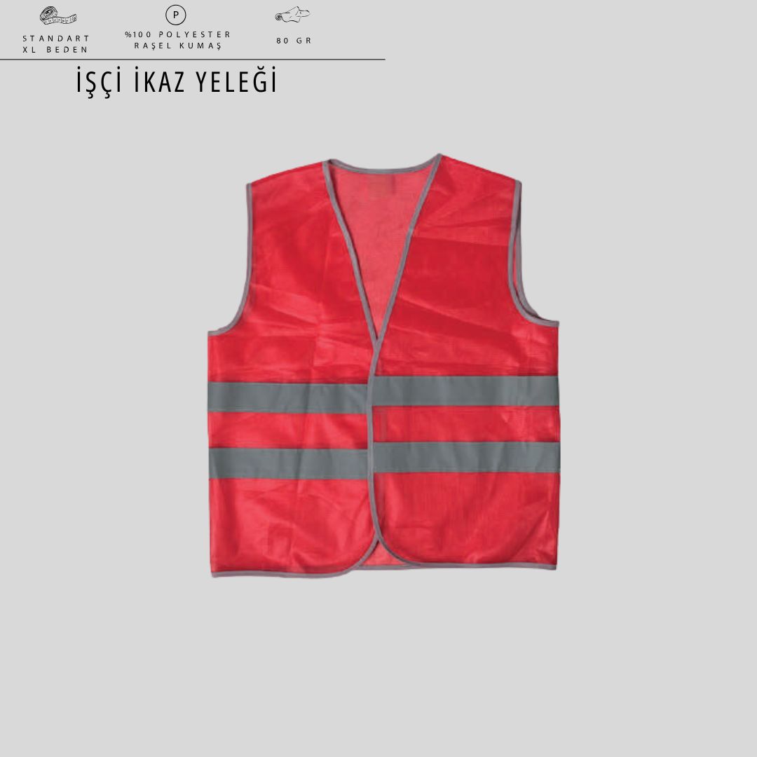 İşçi İkaz Yeleği — Reflektif Şeritli, Hafif Polyester "SS"
