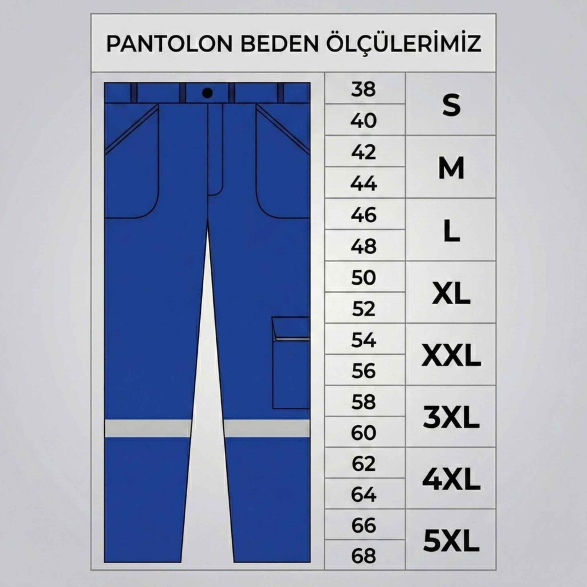 Kot İş Pantolonu — Mavi, Esnek Likralı, Reflektörlü